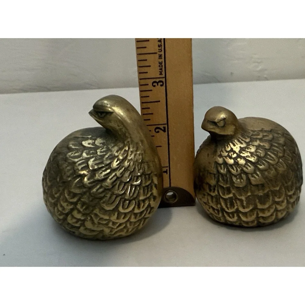 Vintage Lot Of 2 Solid Brass Birds quail/pheasant figurines Textured Pair